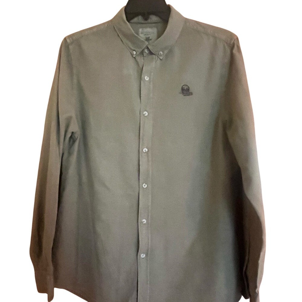 Brunswick Icon Series Cotton‎ On Mens Olive Green Skull Rose Button Down Shirt L